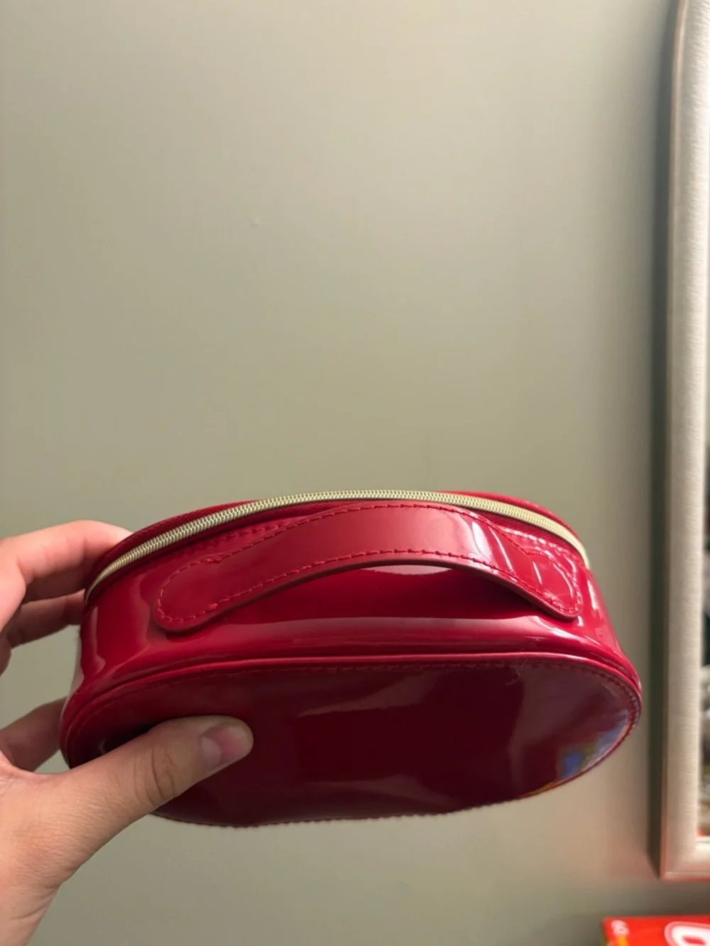 Dior Red Patent Oval Cosmetic Case with Embossed Logo